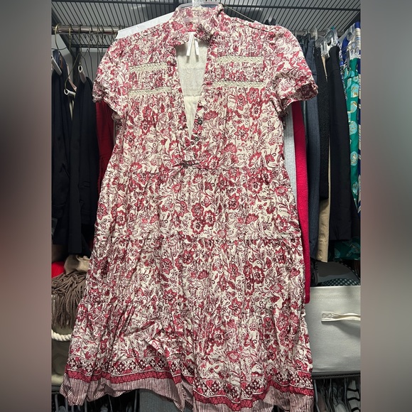 Anthropologie Red Cream Floral Georgina Dress by Maeve XS - Picture 8 of 16